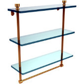  Foxtrot Collection 16 Inch Triple Tiered Glass Shelf with Integrated Towel Bar, Polished Brass