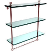  Foxtrot Collection 16 Inch Triple Tiered Glass Shelf with Integrated Towel Bar, Satin Chrome