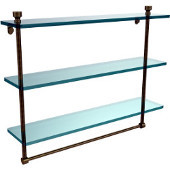  Foxtrot Collection 22 Inch Triple Tiered Glass Shelf with Integrated Towel Bar, Antique Brass