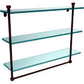  Foxtrot Collection 22 Inch Triple Tiered Glass Shelf with Integrated Towel Bar, Antique Bronze
