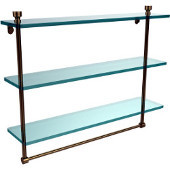  Foxtrot Collection 22 Inch Triple Tiered Glass Shelf with Integrated Towel Bar, Brushed Bronze