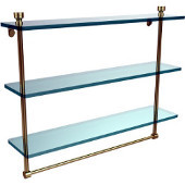  Foxtrot Collection 22 Inch Triple Tiered Glass Shelf with Integrated Towel Bar, Satin Brass