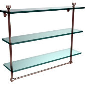  Foxtrot Collection 22 Inch Triple Tiered Glass Shelf with Integrated Towel Bar, Satin Nickel
