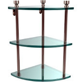  Foxtrot Collection Triple Corner Glass Shelf, Premium Finish, Polished Nickel