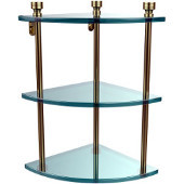  Foxtrot Collection Triple Corner Glass Shelf, Premium Finish, Satin Brass