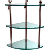  Foxtrot Collection Triple Corner Glass Shelf, Premium Finish, Satin Nickel