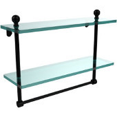  Mambo Collection 16 Inch Two Tiered Glass Shelf with Integrated Towel Bar, Matte Black