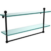  Mambo Collection 22 Inch Two Tiered Glass Shelf with Integrated Towel Bar, Matte Black