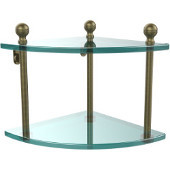  Mambo Collection Double Corner Glass Shelf, Premium Finish, Antique Brass