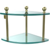 Mambo Collection Double Corner Glass Shelf, Premium Finish, Satin Brass