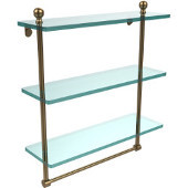  Mambo Collection 16 Inch Triple Tiered Glass Shelf with Integrated Towel Bar, Brushed Bronze