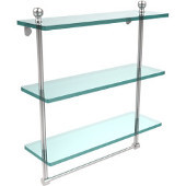  Mambo Collection 16 Inch Triple Tiered Glass Shelf with Integrated Towel Bar, Polished Chrome