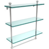  Mambo Collection 16 Inch Triple Tiered Glass Shelf with Integrated Towel Bar, Satin Chrome