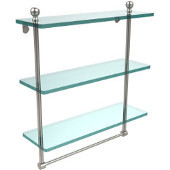  Mambo Collection 16 Inch Triple Tiered Glass Shelf with Integrated Towel Bar, Satin Nickel