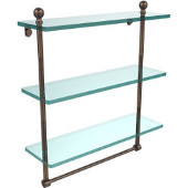 Mambo Collection 16 Inch Triple Tiered Glass Shelf with Integrated Towel Bar, Venetian Bronze