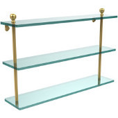  Mambo Collection 22 Inch Triple Tiered Glass Shelf, Unlacquered Brass