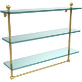 Mambo Collection 22 Inch Triple Tiered Glass Shelf with Integrated Towel Bar, Polished Brass