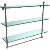  Mambo Collection 22 Inch Triple Tiered Glass Shelf with Integrated Towel Bar, Antique Pewter