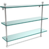  Mambo Collection 22 Inch Triple Tiered Glass Shelf with Integrated Towel Bar, Satin Chrome