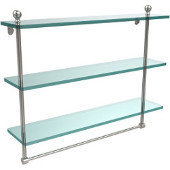  Mambo Collection 22 Inch Triple Tiered Glass Shelf with Integrated Towel Bar, Satin Nickel