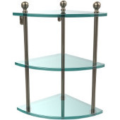  Mambo Collection Triple Corner Glass Shelf, Premium Finish, Antique Pewter