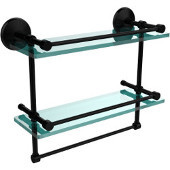  Monte Carlo Collection 16''W Gallery Double Glass Shelf with Towel Bar in Matte Black