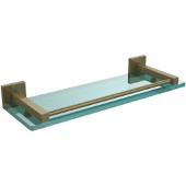  Montero Collection 16 Inch Glass Shelf with Gallery Rail, Antique Brass