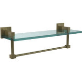  Montero Collection 16 Inch Glass Vanity Shelf with Integrated Towel Bar, Antique Brass