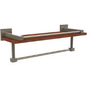  Montero Collection 16 Inch IPE Ironwood Shelf with Gallery Rail and Towel Bar, Antique Pewter