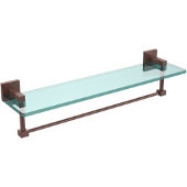  Montero Collection 22 Inch Glass Vanity Shelf with Integrated Towel Bar, Antique Copper