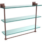  Montero Collection 22 Inch Triple Tiered Glass Shelf with integrated towel bar, Antique Copper