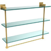  Montero Collection 22 Inch Triple Tiered Glass Shelf with integrated towel bar, Polished Brass