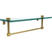  16 Inch Glass Vanity Shelf with Integrated Towel Bar, Polished Brass