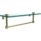  16 Inch Glass Vanity Shelf with Integrated Towel Bar, Satin Brass