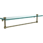  22 Inch Glass Vanity Shelf with Integrated Towel Bar, Antique Brass