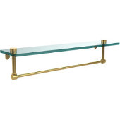  22 Inch Glass Vanity Shelf with Integrated Towel Bar, Polished Brass
