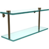  16 Inch Two Tiered Glass Shelf, Brushed Bronze