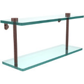  16 Inch Two Tiered Glass Shelf, Antique Copper