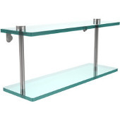  16 Inch Two Tiered Glass Shelf, Polished Chrome