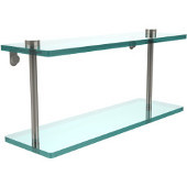  16 Inch Two Tiered Glass Shelf, Polished Nickel