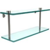 16 Inch Two Tiered Glass Shelf, Satin Nickel