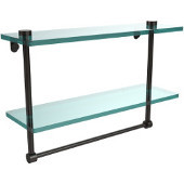  16 Inch Two Tiered Glass Shelf with Integrated Towel Bar, Oil Rubbed Bronze