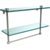  16 Inch Two Tiered Glass Shelf with Integrated Towel Bar, Polished Nickel