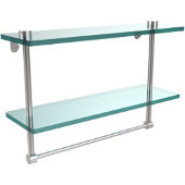  16 Inch Two Tiered Glass Shelf with Integrated Towel Bar, Satin Chrome