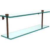  22 Inch Two Tiered Glass Shelf, Antique Bronze