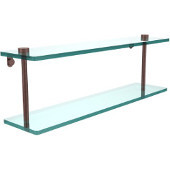  22 Inch Two Tiered Glass Shelf, Antique Copper