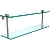  22 Inch Two Tiered Glass Shelf, Satin Nickel