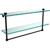  22 Inch Two Tiered Glass Shelf with Integrated Towel Bar, Matte Black
