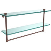  22 Inch Two Tiered Glass Shelf with Integrated Towel Bar, Antique Copper