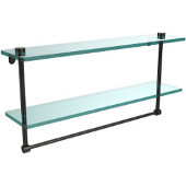  22 Inch Two Tiered Glass Shelf with Integrated Towel Bar, Oil Rubbed Bronze